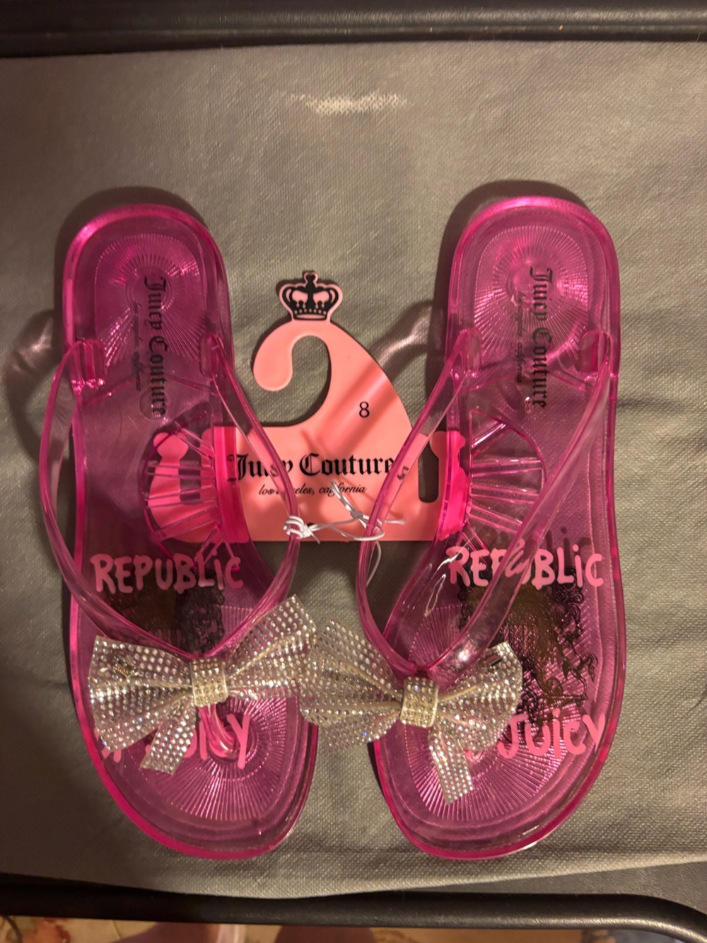 Juicy Couture Hot Pink Jelly Flip Flops with Bow Accents